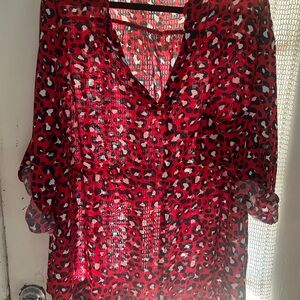 Mittoshop Red and Dark Navy Leopard Print Tunic - 2x